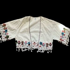 Ivy Jane Embroidered Fringe Kimono Cardigan
